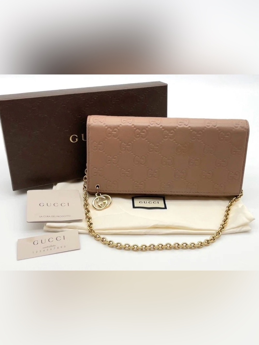 Auth Gucci 224262 Guccissima
Leather Brown Beige Chain Wallet
W/B/D